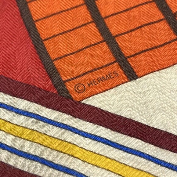 Auth HERMES Losange - Orange Beige Multi Cashmere Silk Scarf - Picture 2 of 12